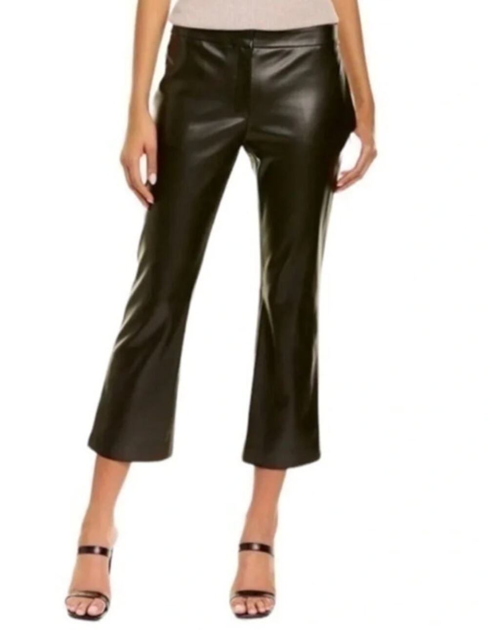 Theory Bedford Faux Leather Cropped Mid-Rise Kick Flare Pants Black 4
